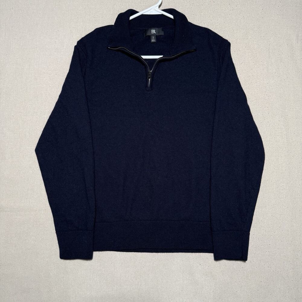 Banana Republic Sweater Mens L Tall Blue 100% Merino Wool 1/4 Zip Preppy - Picture 2 of 9